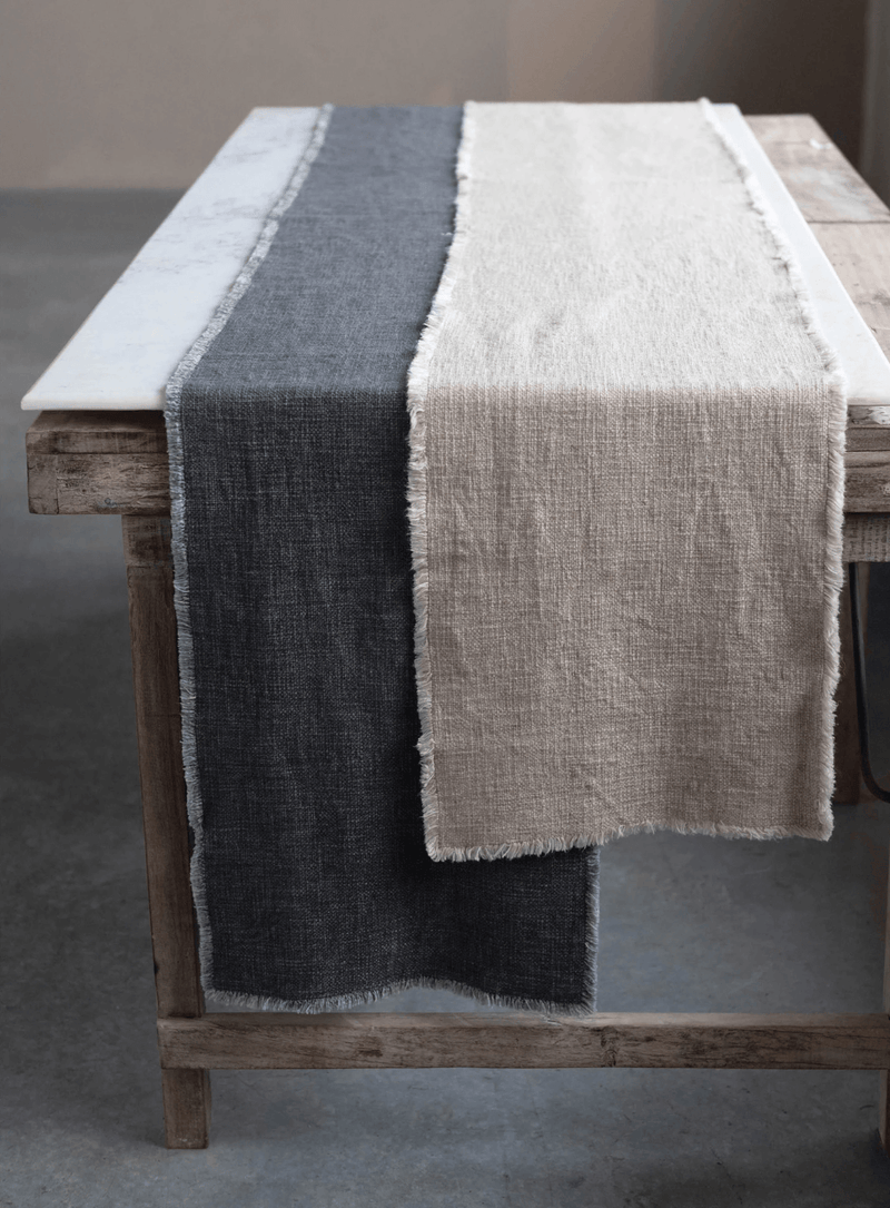 Linen Blend Table Runner with Frayed Edges
