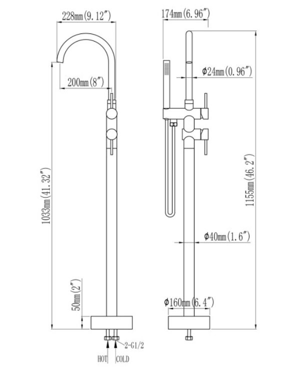 Zeek Floor Tub Faucet Matte Black F-TB51