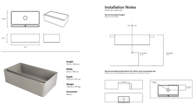 UZAUGI 33'' Concrete Kitchen Farmhouse Sink