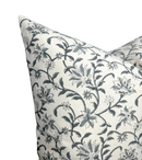 Vine Floral Print Pillow Cover in Indigo on Natural