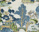 Asian Scenic Pillow Cover in Blue and Green, Thibaut Pillows