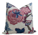 Indienne Jacobean Pillow Cover in Raspberry and Blue, Thibaut Pillows