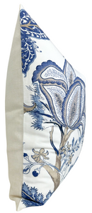 Ready to Ship, 22x22 Kalamkari Floral Pillow Cover in Blue