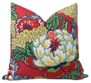 Honshu Pillow Cover in Coral and Green, Thibaut Pillows