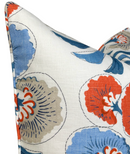 Ready to Ship, 18x18 Tybee Pillow Cover in Coral and Blue With Self Welt