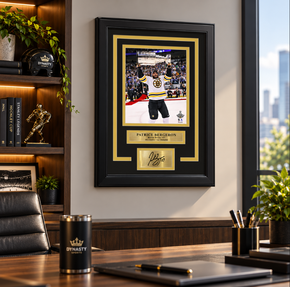 Patrice Bergeron Stanley Cup Trophy Boston Bruins 8x10 Framed Hockey Photo with Engraved Autograph, photo 2 of 3