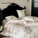GobekUsa 4-Pc Flowers Embroidery Bedding Set 1000TC Egyptian Cotton Duvet Cover Sheets