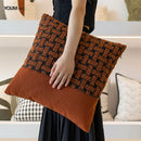 GobekUsa Caramel Color Velvet Sofa Pillowcase with Geometric Panelled Cushion Cover