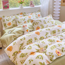 GobekUsa Cozy Flower Print Bedding Set: Brushed Cotton, Skin-Friendly, Soft, Thick, 4Pcs