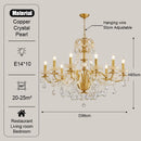 GobekUsa Gold Brass Crystal Chandelier - Luxurious Candle Lights for Villa Living Room