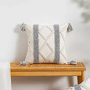 GobekUsa Geometric Tufted Tassel Cushion Cover White Grey Bohemian Decor Pillow Cover