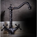 GobekUsa Antique Bronze Brass Swivel Basin Faucet with 2 Lever Handles