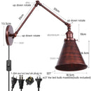 GobekUsa LED Long Arm Wall Lamp with Pull Chain Switch for Home Hotel Bathroom