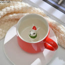 GobekUsa Christmas Animals Ceramic Tea Cup Set Red Porcelain Mugs