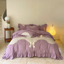 GobekUsa Lace Embroidery Princess Bedding Set - Duvet Cover, Sheet, Pillowcases - Blue Pink Purple