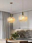 Nordic Ribbed Glass Pendant Light in Green, Grey or Amber