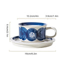 GobekUsa Hand-Drawn Ceramic Espresso Cup with Saucer, 8oz Cappuccino Cups