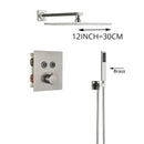 GobekUsa Brushed Nickel Thermostatic Shower Faucet Set for Wall Mount Bathroom with Rainfall Shower Head