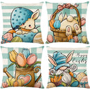 GobekUsa Easter Bunny Rabbit Linen Cushion Cover 45x45cm - Flower Print Festival Pillowcase