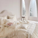 GobekUsa Flowers Embroidery Princess Wedding Lace Bedding Set 1200TC Cotton Duvet Cover Flat Sheet Pillowcases