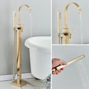 GobekUsa Brushed Gold Tub Shower Faucet Floor Mounted Waterfall Mixer Tap