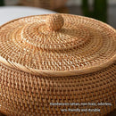GobekUsa Handwoven Rattan Storage Box With Lid - Kitchen Food Container & Home Organizer