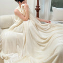 GobekUsa Double-Layer Coral Fleece Jacquard Blanket: Warm & Multi-Functional for Home & Travel