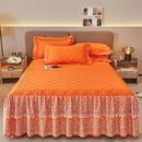 GobekUsa Cotton Lace Ruffles Quilted Bed Skirt Set with Pillowcases