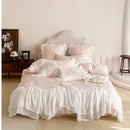 GobekUsa Lace Ruffles Flowers Embroidery 4Pc Egyptian Cotton Bedding Set