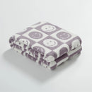 GobekUsa Knitted Checkboard Smile Face Design Fluffy Blanket - Spring Violet Pink Gray Blanket