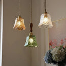 GobekUsa Green Glass LED Pendant Lamp | Modern Nordic Wood Walnut | Brass Knob Switch | Hanging Light