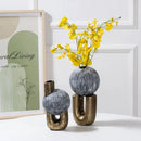 GobekUsa Golden Stripe Geometric Ceramic Vase - Abstract Floral Arrangement Home Decor