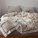 GobekUsa Korean Seersucker Lace Ruffles Bedding Set for Girls