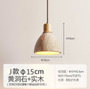 GobekUsa Japanese Wooden Stone Chandelier Pendant Light, Wabi-Sabi Style Yellow Cavity-Stone Lamp