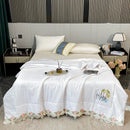 GobekUsa Lace Edge Flowers Embroidery Cool Blanket for Bed - Machine Washable Summer Quilt
