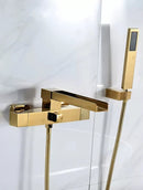 GobekUsa Brushed Gold Wall Mounted Waterfall Bathtub Shower Set Mixer Tap