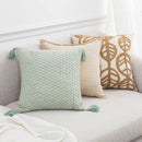 GobekUsa Linen Embroidery Leaves Cushion Cover 45x45cm Beige Green Aesthetic Throw Pillow