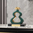 GobekUsa Gold Gourd Ceramic Sculpture Desk Decor Porcelain Crafts Room Ornaments