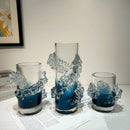 GobekUsa Blue Gradient Wavy Glass Vase for Floral Arrangements and Room Decor