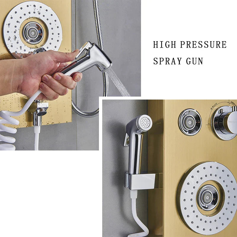 GobekUsa LED Blue Light Shower System with Temperature Display, Massage Column, Waterfall Rainfall, photo 5 of 16