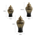 GobekUsa Black Ceramic Checkmate Ginger Jar Vase with Gold Rim