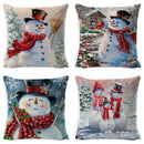 GobekUsa Christmas Snowman & Santa Claus Linen Pillow Cover for Festive Living Room Decor