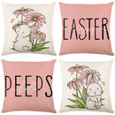 GobekUsa Easter Bunny Rabbit Linen Cushion Cover 45x45cm - Flower Print Festival Pillowcase