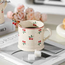 GobekUsa Cherry Pattern Porcelain Coffee Mug - Lovely Tableware Cup for Afternoon Tea
