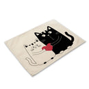 GobekUsa Black Cat Linen Placemat Set for Dining Table & Kitchen Decor