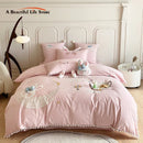 GobekUsa Cartoon Rabbit Moon Embroidery 100% Cotton Girls Bedding Set with Ball Edge