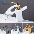 GobekUsa Golden/White Basin Faucet: Black Brass Waterfall Sink Mixer Tap, Hot & Cold.
