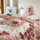 GobekUsa Butterfly Flowers Embroidery Ruffles Wedding Bedding Set: 1400TC 100% Egyptian Cotton