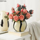 GobekUsa Black Stripes Glass Vase Desk Decoration Artificial Flowers Pots Aesthetic Room Decor