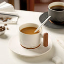 GobekUsa 130ml Blue Ceramic Retro Coffee Cup with Saucer, Wooden Handle